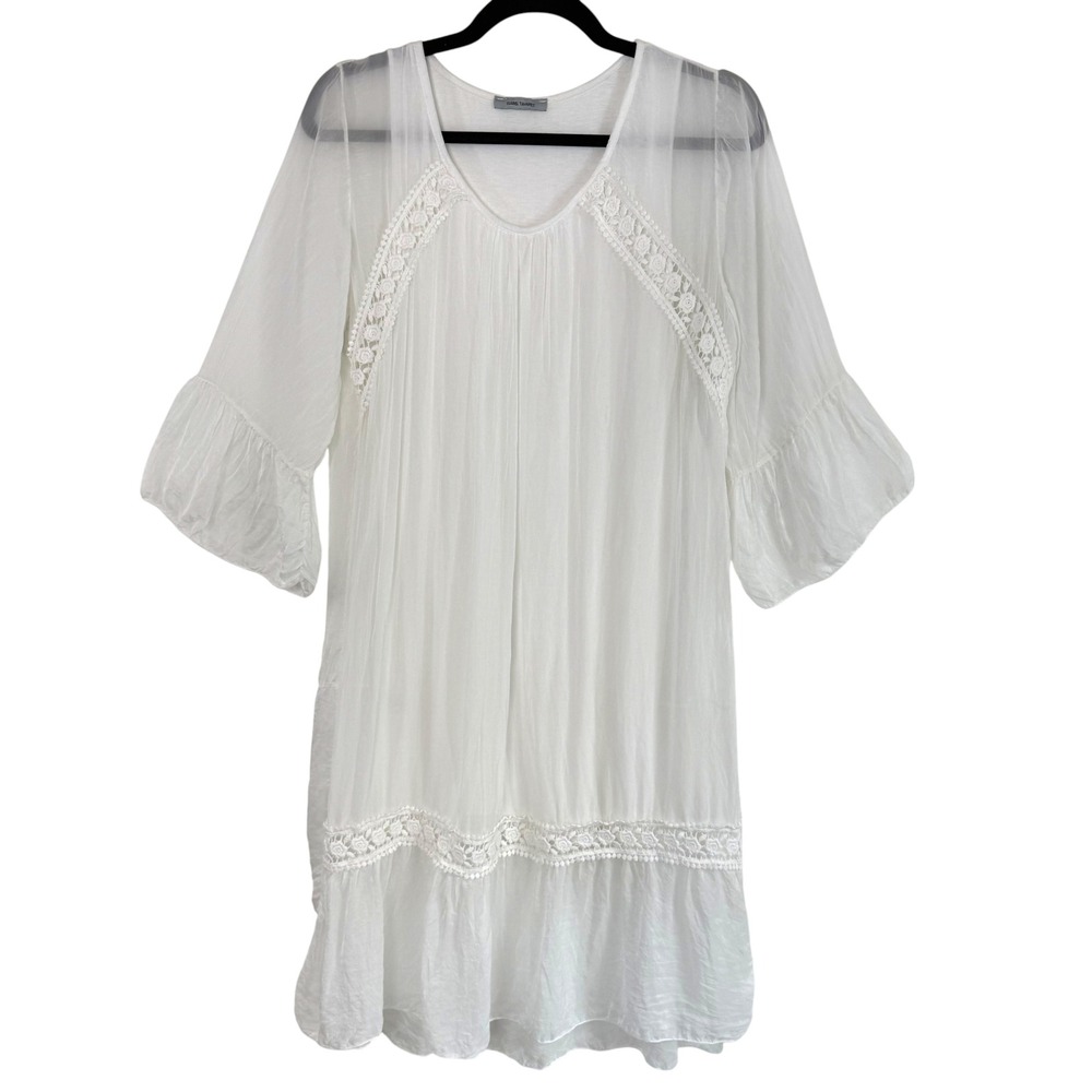 Isabel Tavares Blanco de Ibiza White 100% Silk Lace Dress S/M Italy Boho Bridal‎